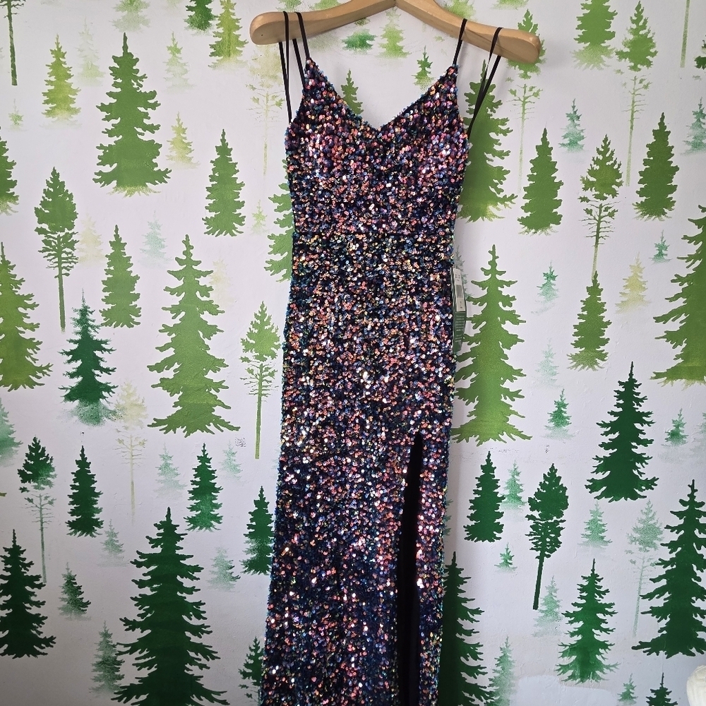 B. Smart  Juniors'/Women's Vibrant Sequin Front-Slit Maxi Dress
